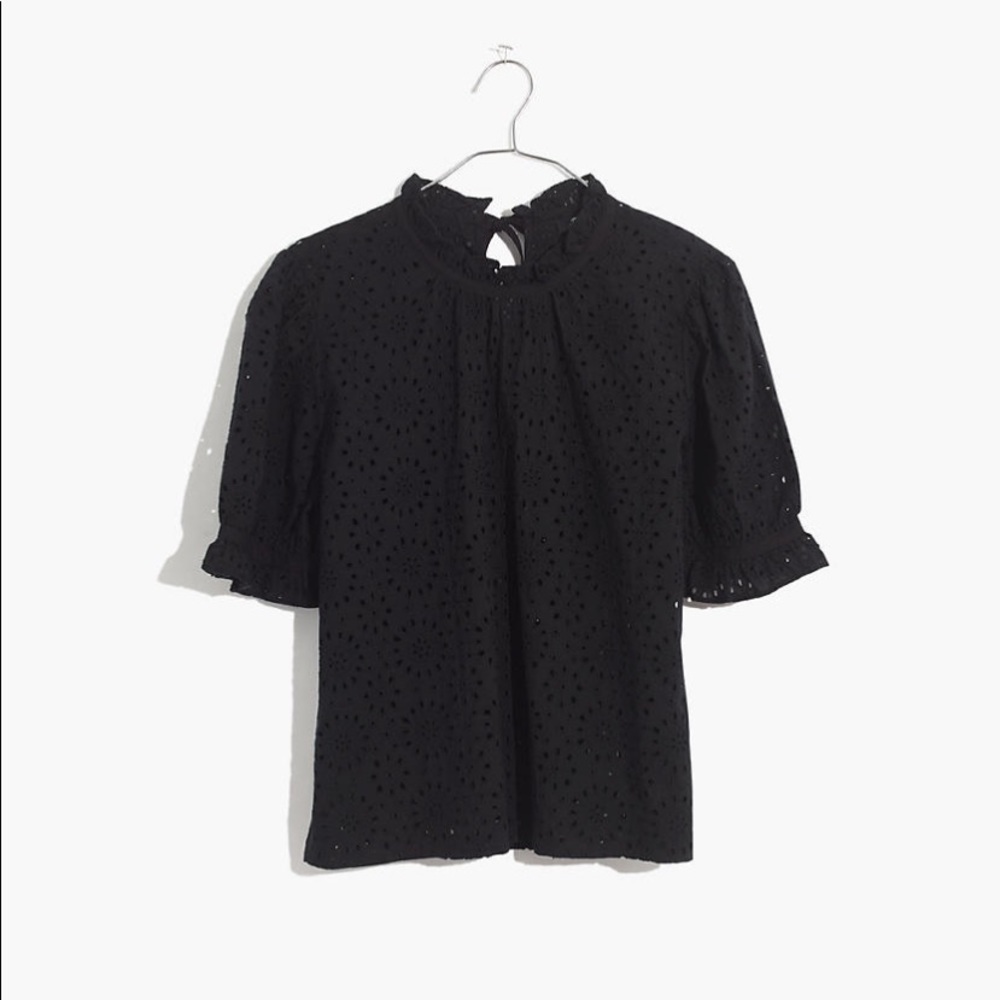 NWT Madewell Eyelet RuffleNeck Keyhole Top